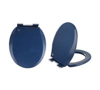 Abattant de toilette rond en plastique à fermeture douce avec couvercle coloré et charnières à dégagement rapide, bleu marine