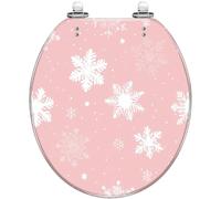 Abattant de toilette rond en résine avec charnières à fermeture silencieuse | Design sans joint, avec housse de siège de toilette, facile à nettoyer et à installer, motif décoratif de flocons de neige d'
