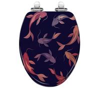 Abattant de toilette rond en résine damassée vintage pour salle de bain | Construction sans joint, couvercle à fermeture douce, charnières à dégagement rapide, conception facile à nettoyer, format