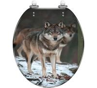 Abattant de toilette rond gris Canis lupus pour salle de bain | Fabriqué en résine, compatible avec la plupart des toilettes standard, facile à nettoyer et à installer, idéal pour une