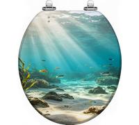 Abattant de toilette standard A3, design inspiré des fonds marins peu | Abattant de toilette standard A3 orné d'un motif inspiré des fonds marins peu profonds et du soleil, adapté à un usage