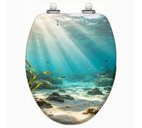 Abattant de toilette standard A3, design inspiré des fonds marins peu | Abattant de toilette standard A3 orné d'un motif inspiré des fonds marins peu profonds et du soleil, adapté à un usage