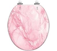 Abattant de toilettes en résine effet marbre rose pour salle de bain | Construction en résine lisse, élégante finition marbre rose, facile à nettoyer, compatible avec la plupart des toilettes de