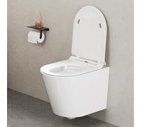 Abattant de WC avec système d'abaissement automatique - Montage facile - Fonction de libération rapide - En Duroplast UF - Blanc - En forme de D - Amovible - Avec charnières réglables - B