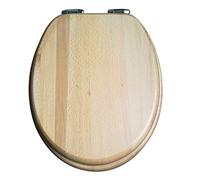 Abattant de WC en Bois Massif de Couleur rondin avec Couvercle de siège de Toilette Silencieux, Couvercle de Salle de Bain épais monté sur Le Dessus pour Toilettes en Forme de V/O/U, Une Cou