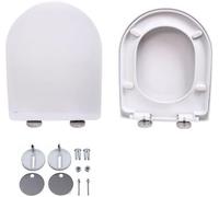 Abattant de WC en forme de D avec système d'abaissement automatique, fonction Quick Release, couvercle de toilette antibactérien en Duroplast avec charnières réglables, siège de toilette, blanc