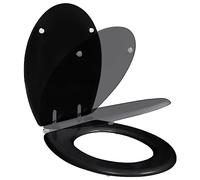 Abattant de WC en MDF avec système d'abaissement automatique Softclose noir, charnières solides en zinc chromé, universel, amovible, silencieux, facile d'entretien, hygiénique, antidérapant