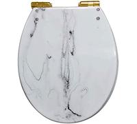 Abattant de WC en résine avec Couvercle, charnières en Chrome Poli, Fermeture silencieuse, sièges de Toilette à Motif marbre, Facile à Nettoyer, Blanc, doré