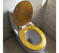 Abattant de WC en résine pailletée, siège de toilette rond à fermeture douce, facile à installer et à retirer, pour toilettes standard (quatre couleurs disponibles)/doré
