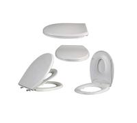 Abattant de WC universel à fermeture amortie - Style U/O monté sur le dessus - Résine urée-formaldéhyde blanche - 46 x 36 cm - Abattant de salle de bain à fermeture lente pour une installation facile