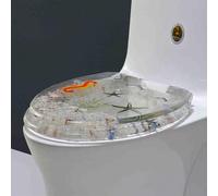 Abattant WC à dégagement rapide en résine avec paillettes argentées scintillantes, effet 3D transparent pour toilettes en forme de V