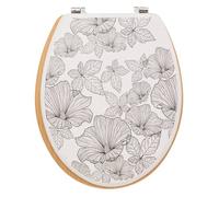 Paris Prix – Abattant WC BlackFlora – Assise bois, couvercle à motifs noir et blanc – 42 cm