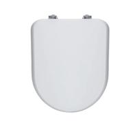 Abattant WC avec charnières chromées entraxe 158 mm, couvercle de WC couleur blanche, tablette WC compatible avec WC Clodia H 435 MM L 358 MM