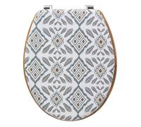 5five – Abattant WC Hapache 42 cm – Assise bois, couvercle à motifs – Blanc et gris