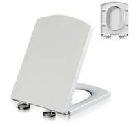 Abattant WC Carré À Frein De Chute, Couvercle De Toilette Blanc Avec Bouton De Déverrouillage Rapide Pour Un Nettoyage Facile, Siège De Toilette Silencieuse - Fixation Supérieure Incluses, 43x34.5cm