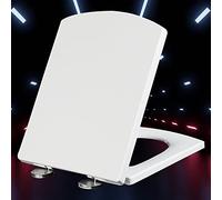 Abattant WC carré blanc avec charnières réglables à dégagement rapide Fixation par le dessus 34,5 x 43 cm Accessoire de salle de bain confortable et durable