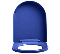 Abattant WC coloré à fermeture douce en forme de D/U allongé avec charnières réglables, libération rapide pour un nettoyage facile, fixation par le dessus simple, bleu marine et design confortable