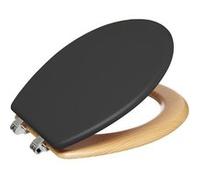 Balayette et abbat WC Pegane Abattant WC en bois naturel et zinc coloris gris charbon - Longueur 36 x Profondeur 46,5 x Hauteur 5,5 cm--