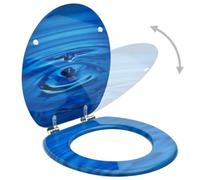 Abattant WC en MDF bleu avec couvercle design goutte d'eau | Charnières zinc-chrome, hauteur 5,3-5,5 cm, ouverture 28 x 24 cm, adaptation 12-20 cm, utilisation salle de bain
