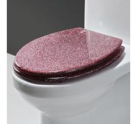 Abattant WC en résine à Fermeture amortie, Finition pailletée Facile à Nettoyer - Robuste, Installation Facile, Ovale, Taille Universelle 36 x 42 cm, argenté