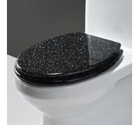 Abattant WC en résine à Fermeture amortie, Finition pailletée Facile à Nettoyer - Robuste, Installation Facile, Ovale, Taille Universelle 36 x 42 cm, argenté