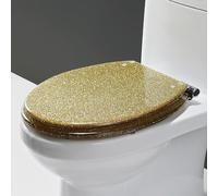 Abattant WC en résine à Fermeture amortie, Finition pailletée Facile à Nettoyer - Robuste, Installation Facile, Ovale, Taille Universelle 36 x 42 cm, argenté