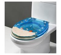 Abattant WC en résine avec couvercle, effet 3D, couvercle résistant avec dauphin, étoile de mer, coquillages et sables - Série Ocean Art Design