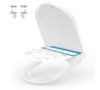 Abattant WC Forme D [LONG], YEAUPE PRO Cuvette Toilette avec Frein de Chute, Lunette WC Avec Charnière Métallique, Lunette de Toilette 45 * 36,1 * 5 CM, Gabarit d'installation Inclus