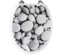 Abattant WC - GELCO - Galets de plage - Gris - MDF - Charnières inox - Universel