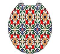 Abattant WC rond en résine sans couture avec charnières à dégagement rapide à fermeture silencieuse Motif carrelage marocain portugais Facile à nettoyer et à installer