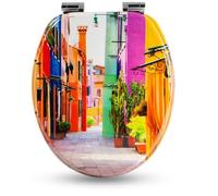 Abattant WC - SANFINO - Colorful Houses - Bois MDF - Frein de chute - Antibactérien