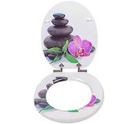 Abattant Wc, SINOBATH Abattant de Lunette Wc Bois avec Frein de Chute, AntibactéRien CharnièRes ZinguéEs et Inoxyables Ajustables, pour Couvette en O SièGe de Toilette (Fleurs)