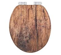 WENKO Siège WC Rustic, siège toilette en MDF certifié FSC® à abaissement automatique Easy-Close et fixation hygiénique Fix-Clip, 35,5 x 42,5 cm, sous film et anti-humidité, imitation bois marron