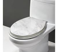 Abattants Wc Allongé à Fermeture Douce, Motif Marbre, Cuvette Toilette en Résine Robuste, Lunette Toilette Silencieux avec Pare-Chocs Antidérapants(White)