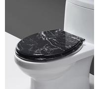 Abattants Wc Allongé à Fermeture Douce, Motif Marbre, Cuvette Toilette en Résine Robuste, Lunette Toilette Silencieux avec Pare-Chocs Antidérapants(Black)
