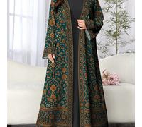 Abaya arabe décontractée à manches longues avec imprimé floral numérique pop art, printemps/automne pour femmes 0XL,1XL,2XL,3XL,4XLTissu tissé