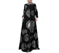 Abaya Femme Dubai Luxe Style Arabe Imprimé Manches Longues Boutonnée Devant Robe Longue aux Chevilles Tenue Islamique Élégante pour Prière
