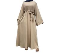 Abaya Femme Luxe à Manches Longues Ceinture à Nouer Coupe Evasée Pure Coloris Robe Longue Élégante Tenue Modeste Islamique Style Turquie Dubaï
