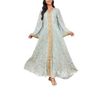 Abaya Femme Musulmane Turque, Taille Haute Caftan Femme Ethnique Robe Caftan Islamique Mariage Jilbab Cardigan Col V Pas Cher Abaya Dubaï Turquie Islam Caftan islamique Ramadan Aïd Mubarak