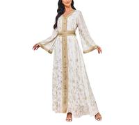 Abaya Femme Musulmane Turque, Taille Haute Caftan Femme Ethnique Robe Caftan Islamique Mariage Jilbab Cardigan Col V Pas Cher Abaya Dubaï Turquie Islam Caftan islamique Ramadan Aïd Mubarak