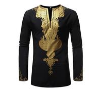 Abaya Musulman Africain Dashiki Chemises Totem Imprimé Moyen-Orient Chemise Arabe Musulmane Robe Kenya Hauts T-shirt Thobe Nigeria Col Montant Pull, b noir, S