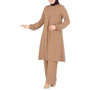 Abaya Musulman Femme 2 Pièces Haut Uni Couleur Unie Robe et Pantalons Corban Ramadan Tenue Moyen-Orient Arabe Vêtements Islamiques Amples Respirant Jambes Larges Streetwear, O Kaki, M