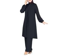 Abaya Musulman Femme 2 Pièces Haut Uni Couleur Unie Robe et Pantalons Corban Ramadan Tenue Moyen-Orient Arabe Vêtements Islamiques Amples Respirant Jambes Larges Streetwear, O Noir., M
