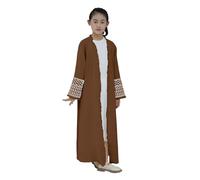 Abaya musulmane pour filles - Longue robe brodée à franges - Cardigan ample ouvert sur le devant - Pompon tendance - Pour le Ramadan - Avec ceinture - Caftan islamique pour enfants - Jilbab - Une
