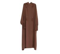 Abaya Robe à capuche à franges de couleur unie pour femme Style Moyen-Orient Dubaï Turquie Style décontracté élégant polyvalent, marron, M