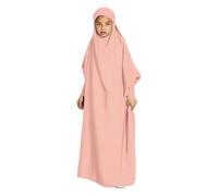 Abaya Robe hijab musulmane à manches dolman modeste pour filles - Caftan ample - Robe de prière ample pour le Ramadan Dubaï - Couleur unie - Légère - Robe de l'Aïd, rose, 12-13 ans