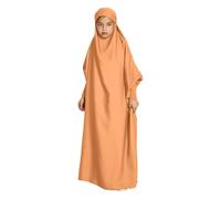 Abaya Robe hijab musulmane à manches dolman modeste pour filles - Caftan ample - Robe de prière ample pour le Ramadan Dubaï - Couleur unie - Légère - Robe de l'Aïd, Orange, 6-7 ans