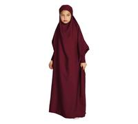Abaya Robe hijab musulmane à manches dolman modeste pour filles - Caftan ample - Robe de prière ample pour le Ramadan Dubaï - Couleur unie - Légère - Robe de l'Aïd, bordeaux, 6-7 ans