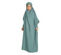 Abaya Robe hijab musulmane à manches dolman modeste pour filles - Caftan ample - Robe de prière ample pour le Ramadan Dubaï - Couleur unie - Légère - Robe de l'Aïd, vert menthe, 8-9 ans