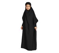 Abaya Robe hijab musulmane à manches dolman modeste pour filles - Caftan ample - Robe de prière ample pour le Ramadan Dubaï - Couleur unie - Légère - Robe de l'Aïd, Noir , 12-13 ans